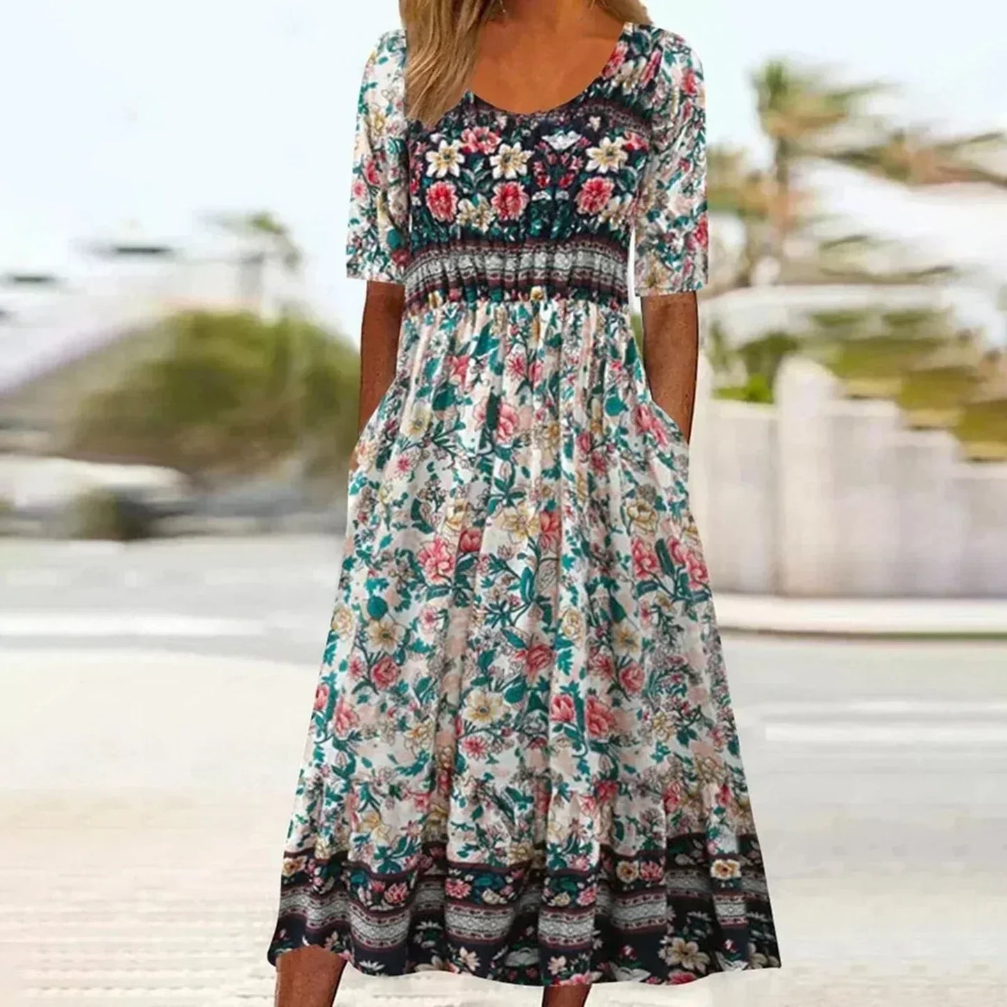 Calliope | Women's Elegant Printed Boho Midi Dress