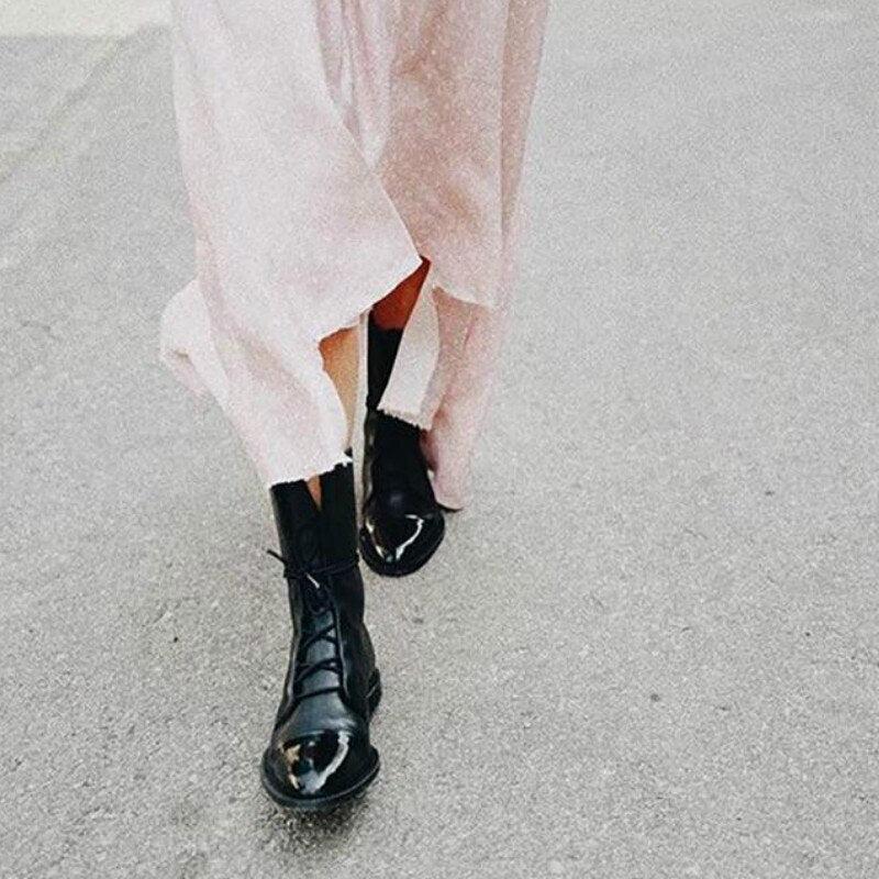 Chloe | Women's Black Lace-Up Low Heel Boots