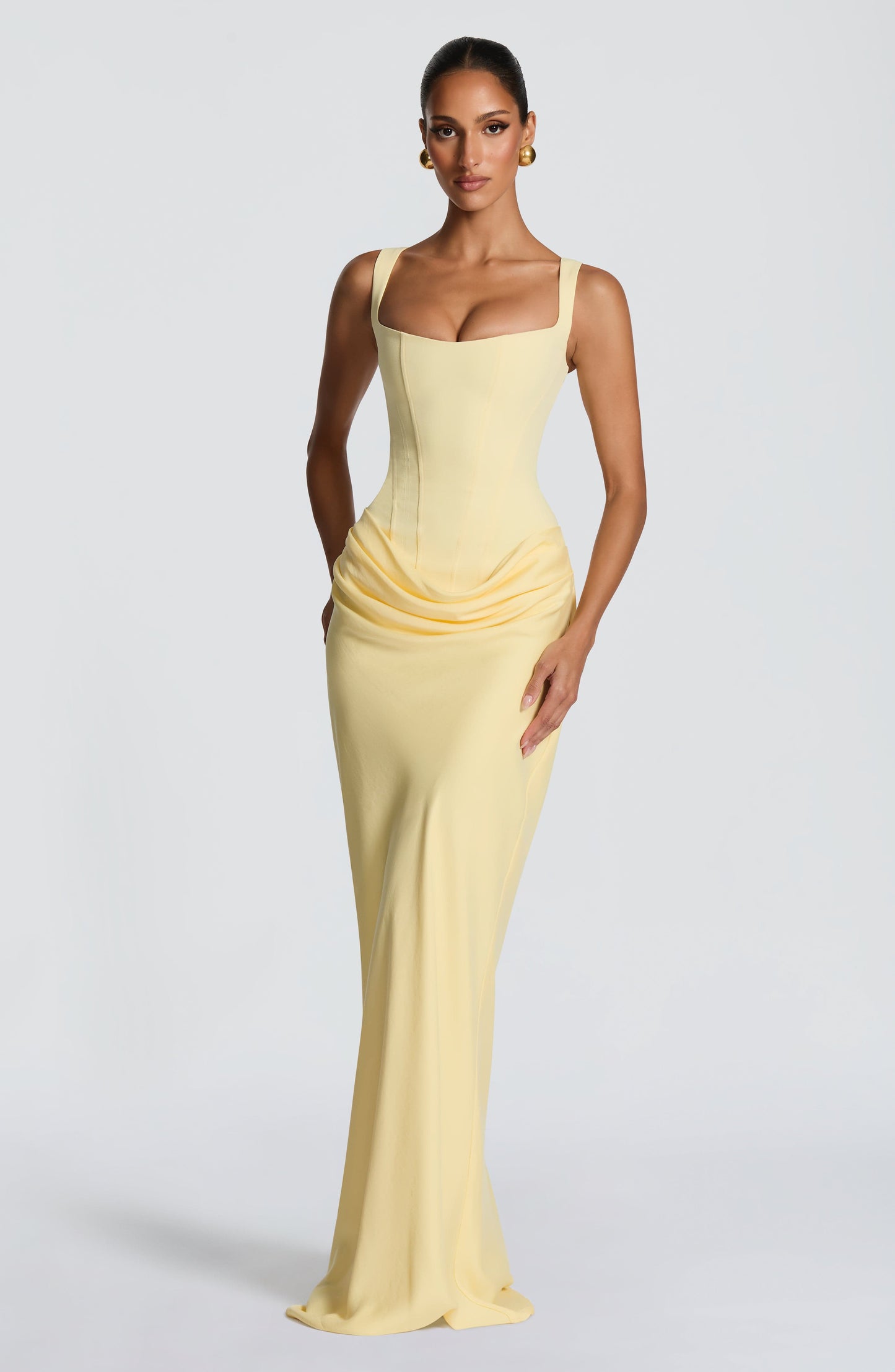 Alexa | Women's Elegant Draped Square Neck Maxi Dress