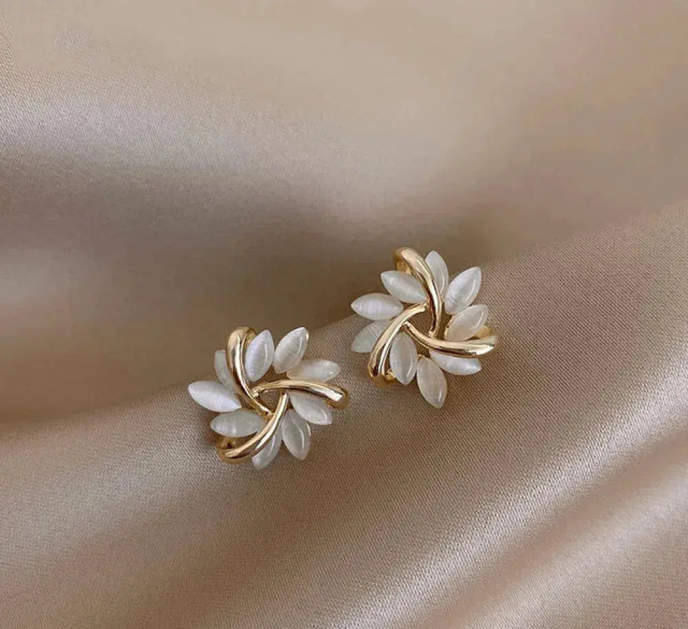 Opal Petal Circle Studs in Gold