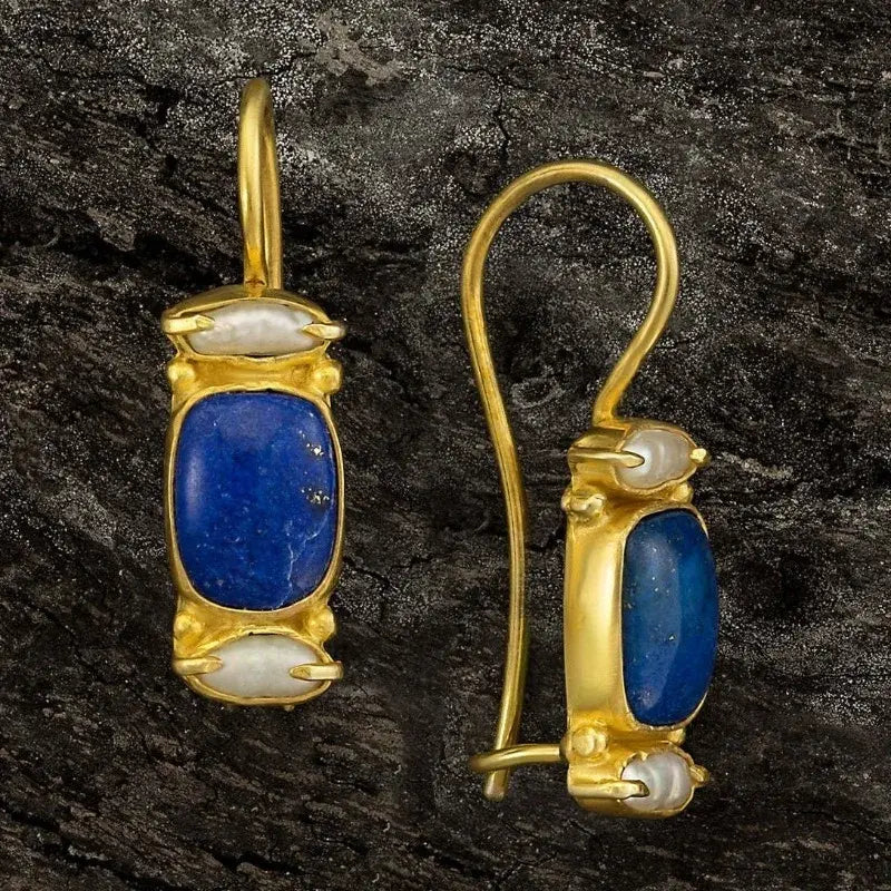 Vintage Blue & Gold Statement Earrings