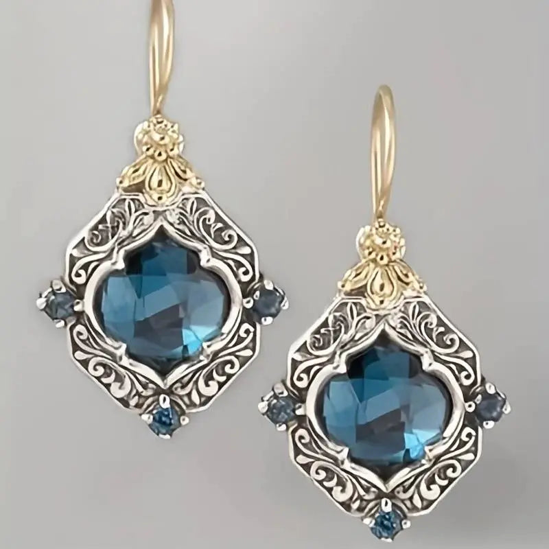 Blue Crystal Gold & Silver Earrings