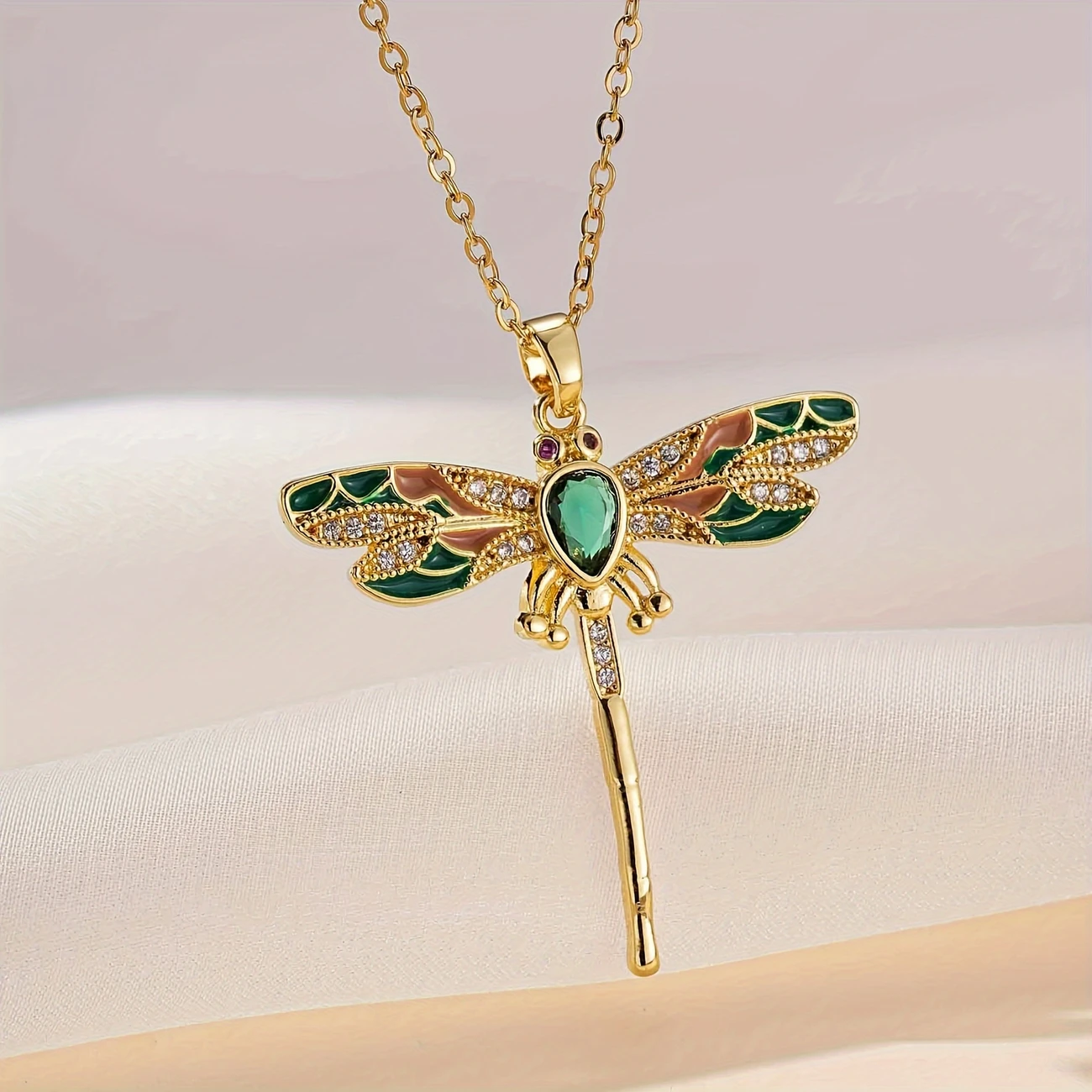 Emerald Dreams | Green Dragonfly Pendant Necklace