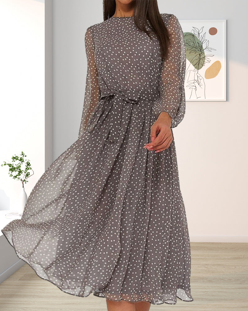 Aria | Women's Polka Dot Long Sleeve Midi Dress