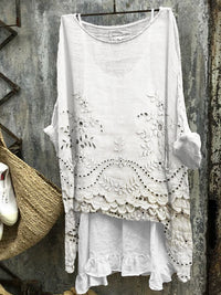 Leila | Women's Floral Cutwork Round Neck Blouse