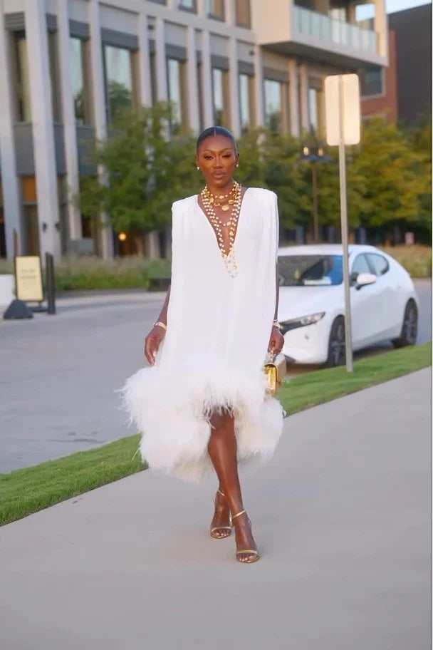 Cleo | Women's Elegant Feather Midi Dress