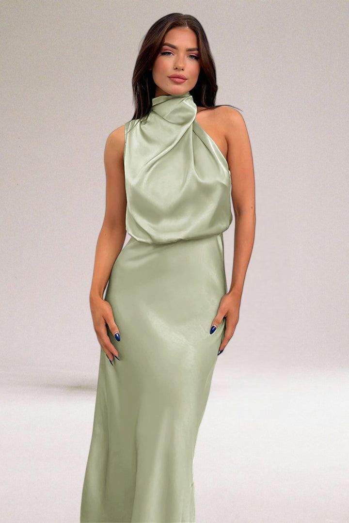 Flavia | Women's Satin Halter Neck Wedding Guest Dress