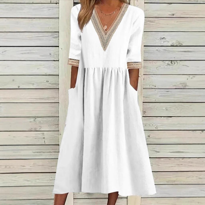 LIVIA | LACE TRIM MID-LENGTH DRESS
