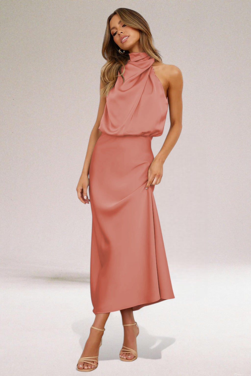Flavia | Women's Satin Halter Neck Wedding Guest Dress