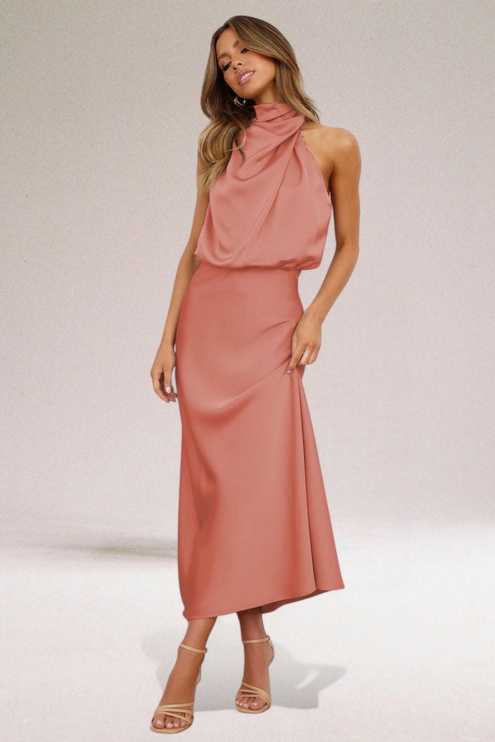 Flavia | Women's Satin Halter Neck Wedding Guest Dress