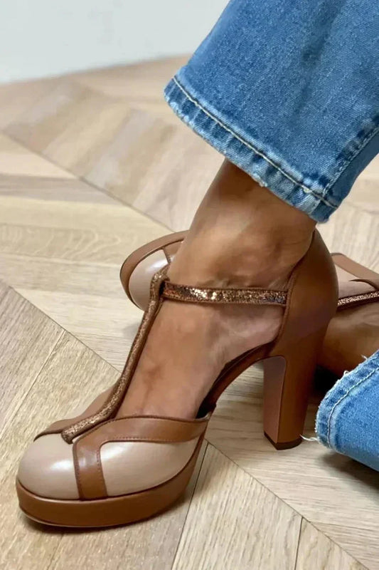 ARIEL | TWO-TONE T-STRAP HEELS