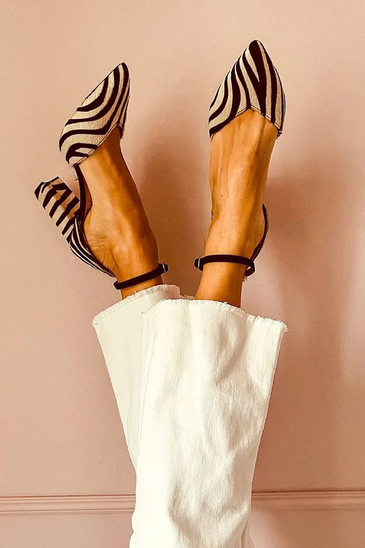 AVERY | ZEBRA-PRINT POINTED TOE PUMPS WITH ANKLE STRAP