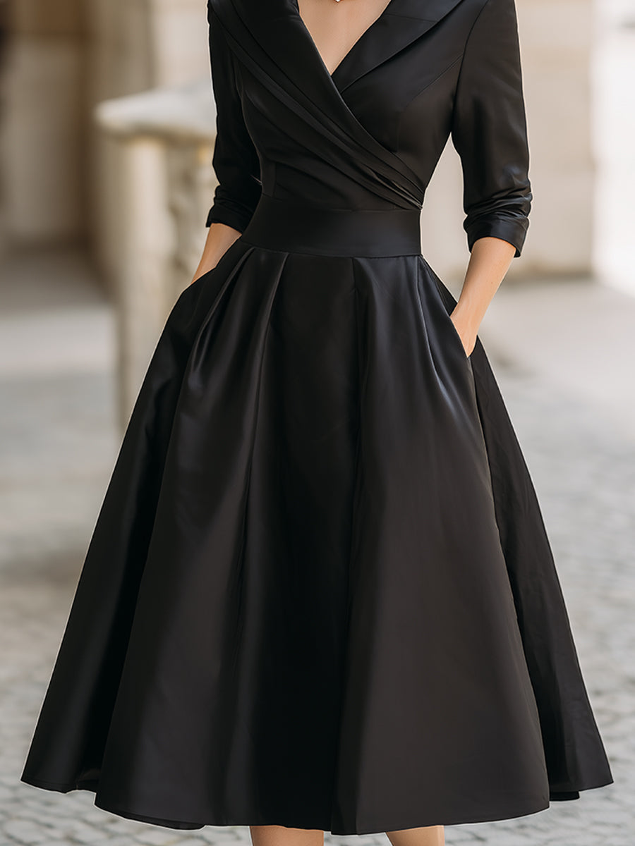 Hanne | Women's Wrap Collar Elegant Midi Evening Dress