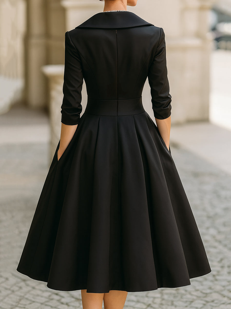 Hanne | Women's Wrap Collar Elegant Midi Evening Dress
