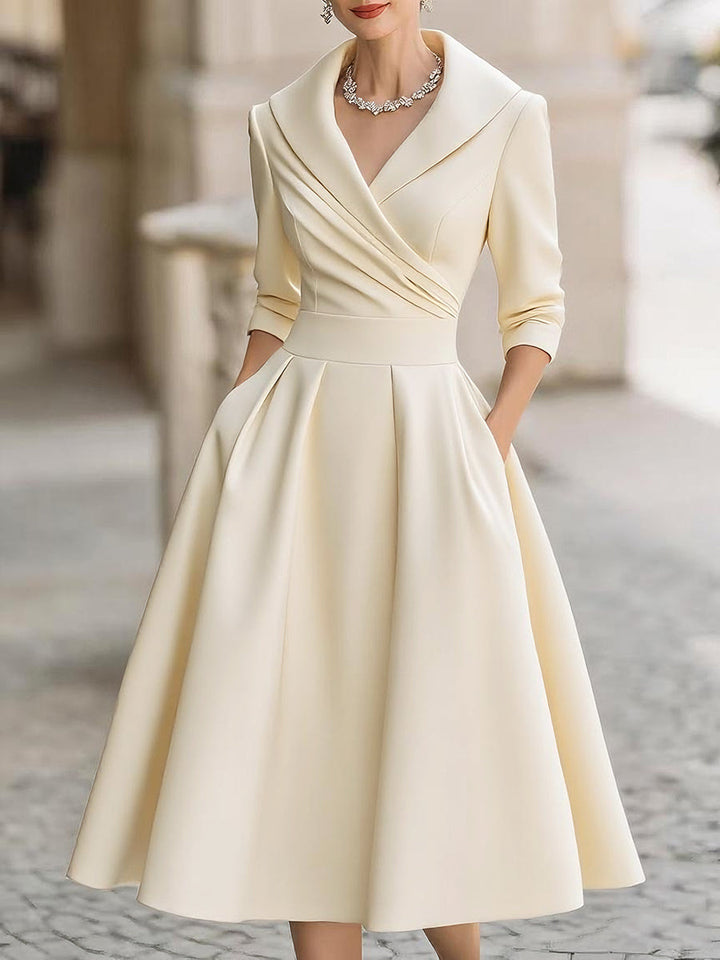 Hanne | Women's Wrap Collar Elegant Midi Evening Dress