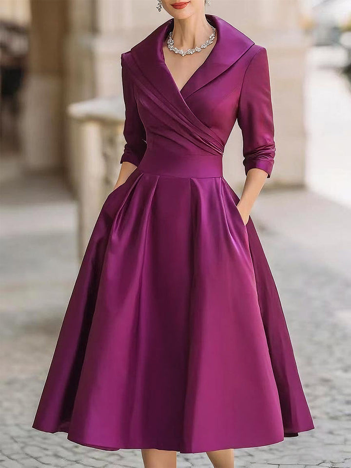 Hanne | Women's Wrap Collar Elegant Midi Evening Dress