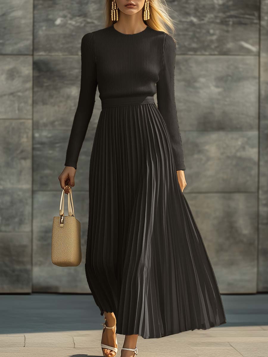 Elise | Women's Pleated Long Sleeve Maxi Dress