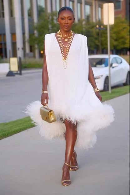 Cleo | Women's Elegant Feather Midi Dress