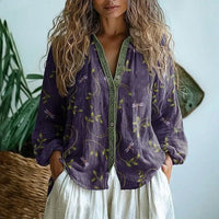 Mira | Women's Casual Leaf Print Button-Up Blouse