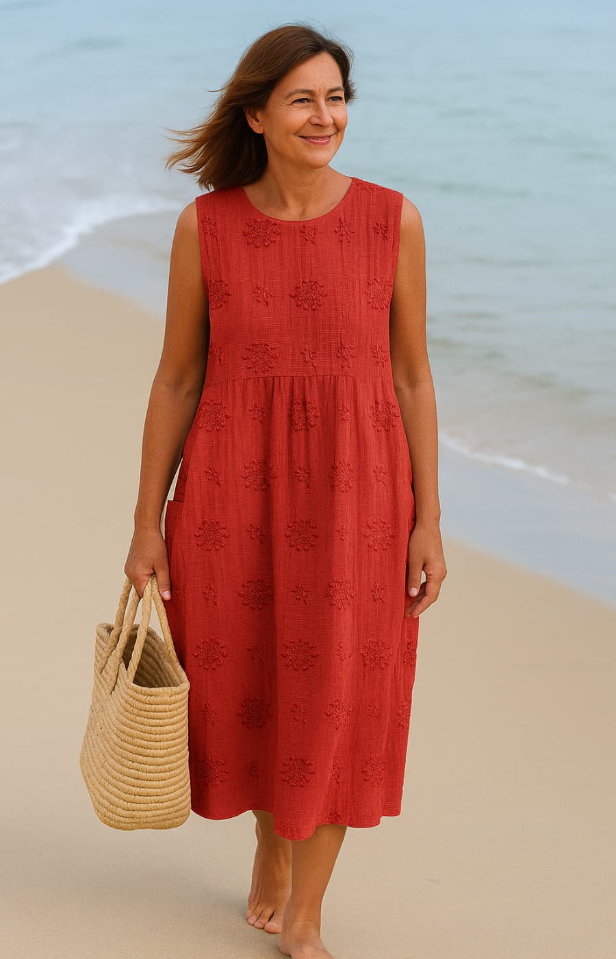 LINA™ EMBROIDERED POCKET MIDI DRESS