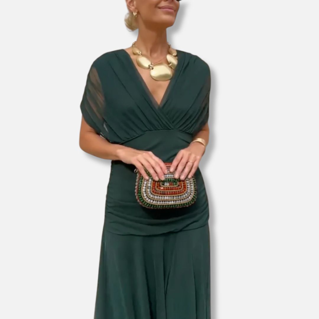 ELSIA CELESTE | ELEGANT DRESS WITH V-NECKLINE