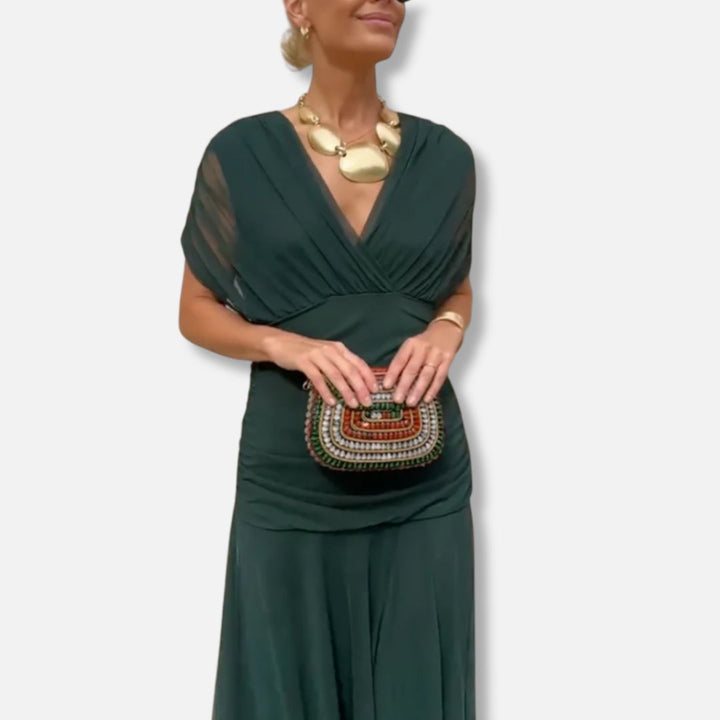 ELSIA CELESTE | ELEGANT DRESS WITH V-NECKLINE