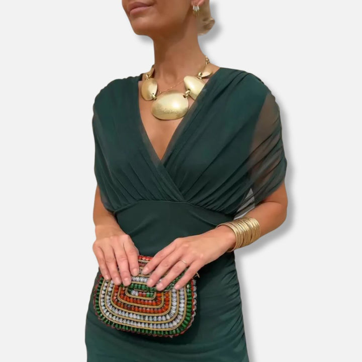 ELSIA CELESTE | ELEGANT DRESS WITH V-NECKLINE