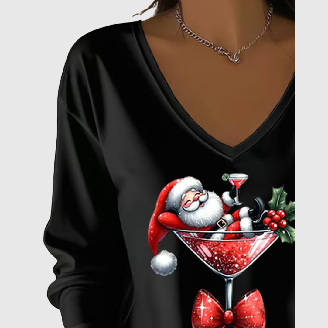 HOLLY | SANTA COCKTAIL V-NECK TOP