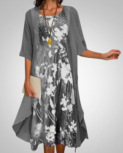 Reese | Women's Printed Boho Midi Dress With Cardigan Set