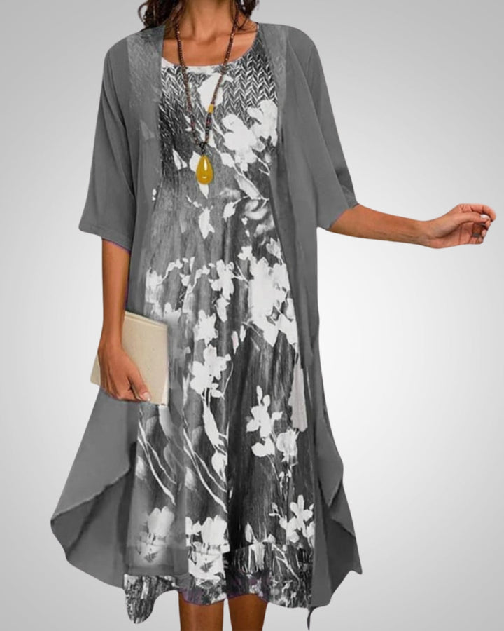 Reese | Women's Printed Boho Midi Dress With Cardigan Set