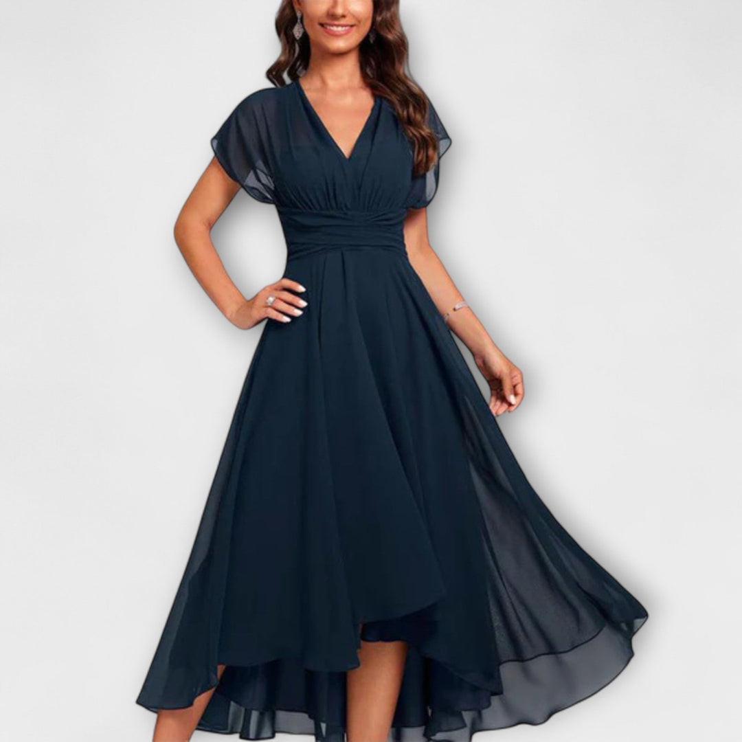 CLARISSA™ ELEGANT V-NECK MAXI DRESS