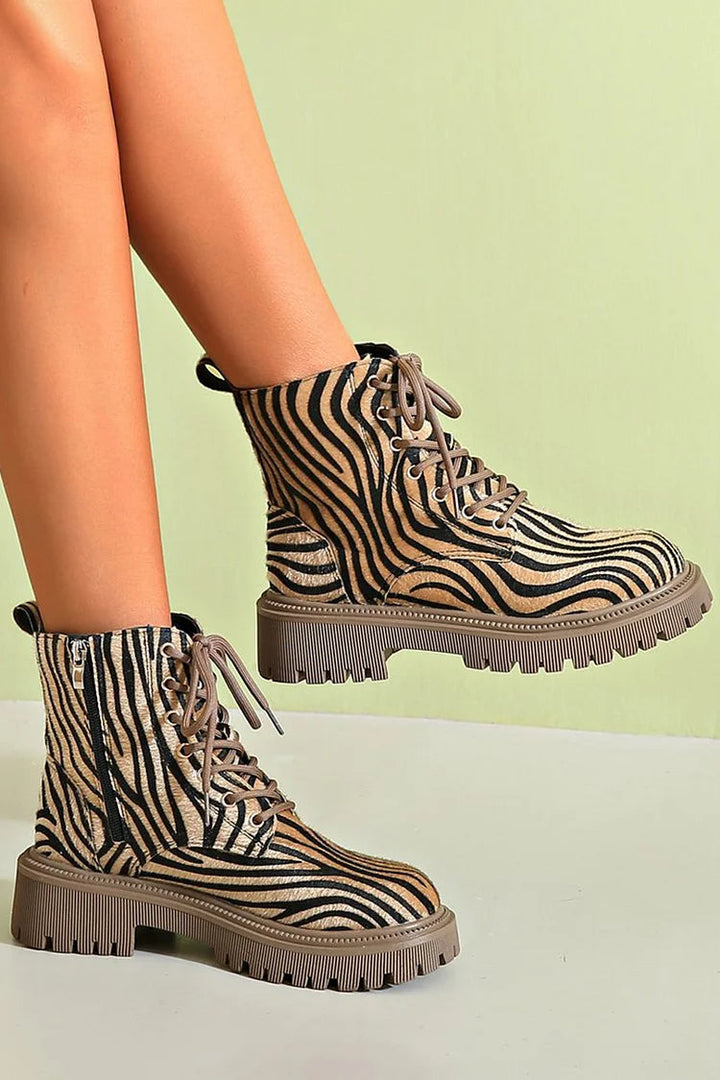 SAVANNAH | ZEBRA PRINT LACE-UP BOOTS