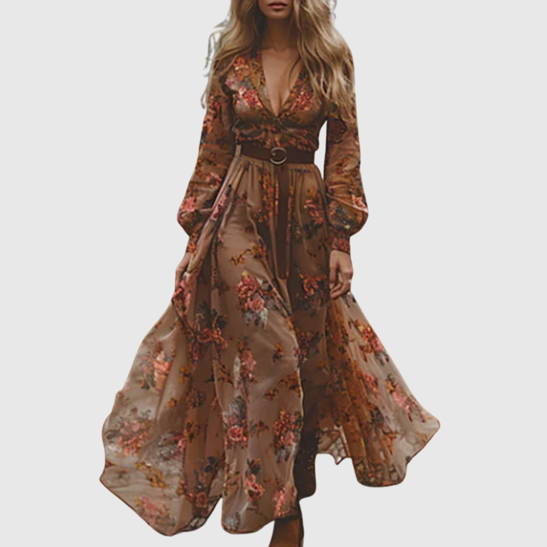 Elysia | Women's Boho Maxi Dress with Long Sleeves