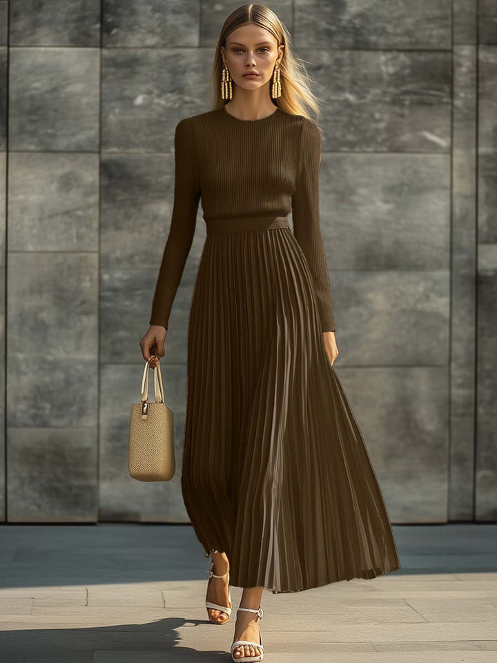 Elise | Women's Pleated Long Sleeve Maxi Dress