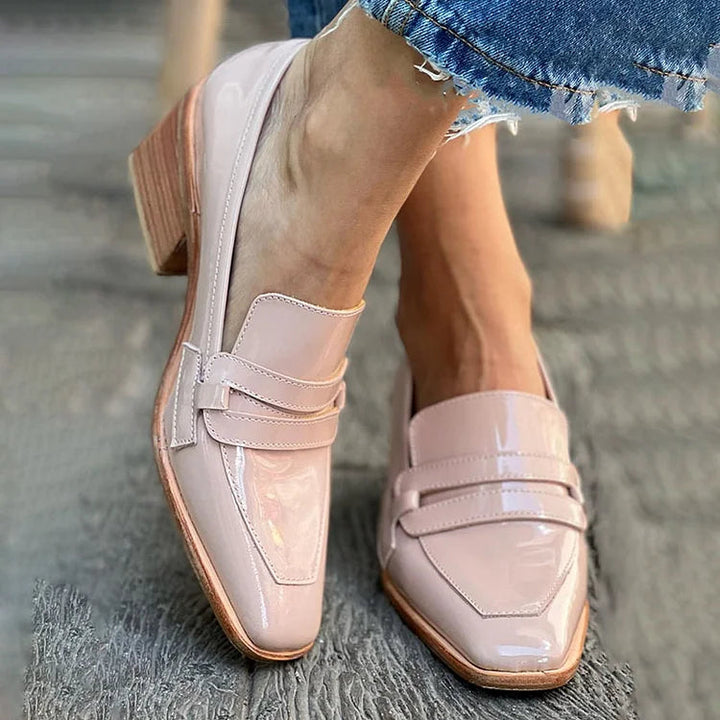 ROSELLA | MOCCASINS WITH WIDE HEEL SHINY