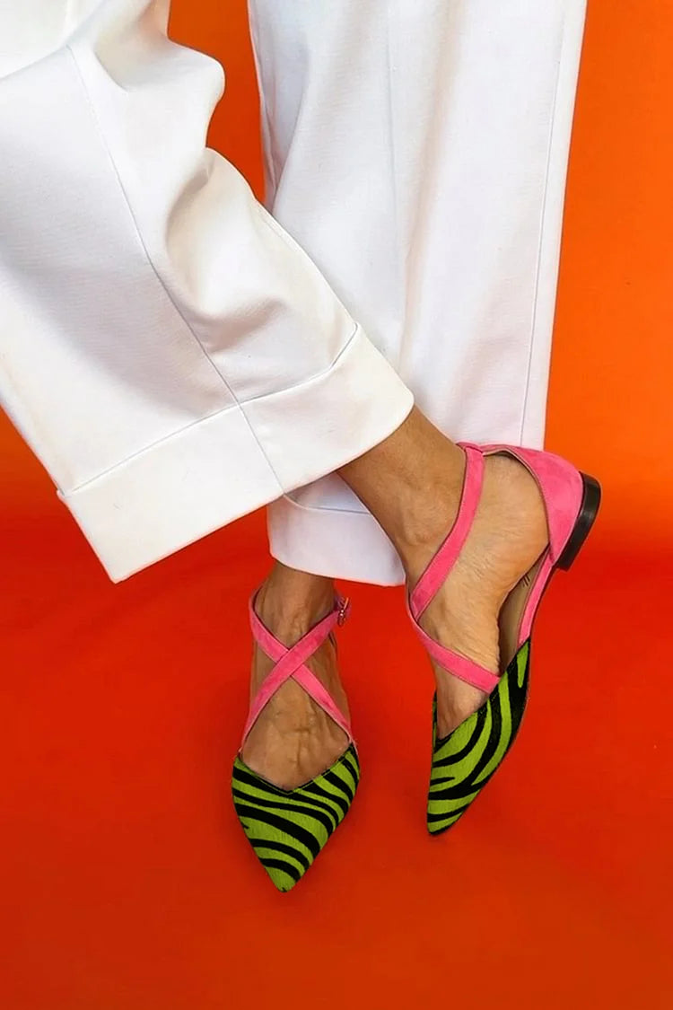 KARA | ZEBRA PRINT CROSS-STRAP FLATS