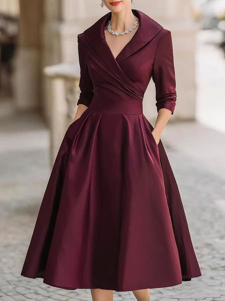 Hanne | Women's Wrap Collar Elegant Midi Evening Dress