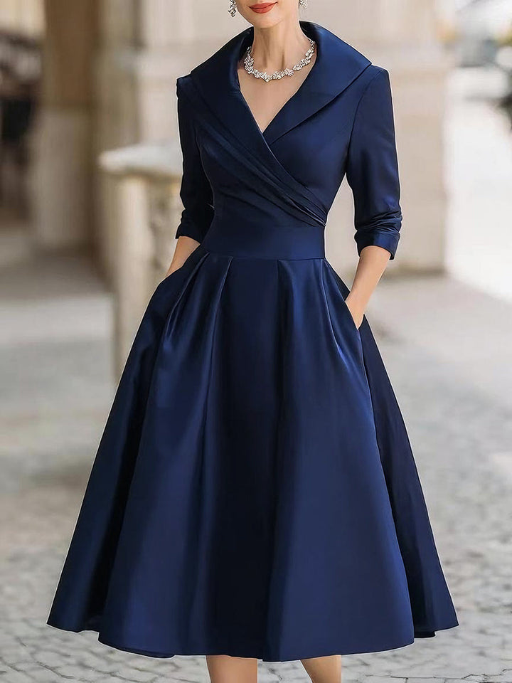 Hanne | Women's Wrap Collar Elegant Midi Evening Dress