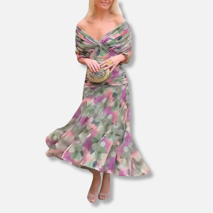 ELSIA CELESTE | ELEGANT DRESS WITH V-NECKLINE