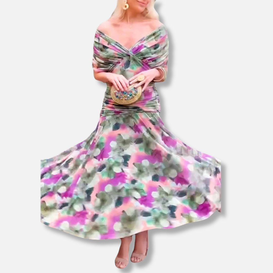 ELSIA CELESTE | ELEGANT DRESS WITH V-NECKLINE