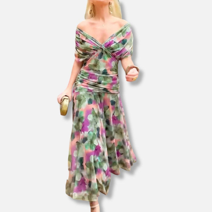 ELSIA CELESTE | ELEGANT DRESS WITH V-NECKLINE