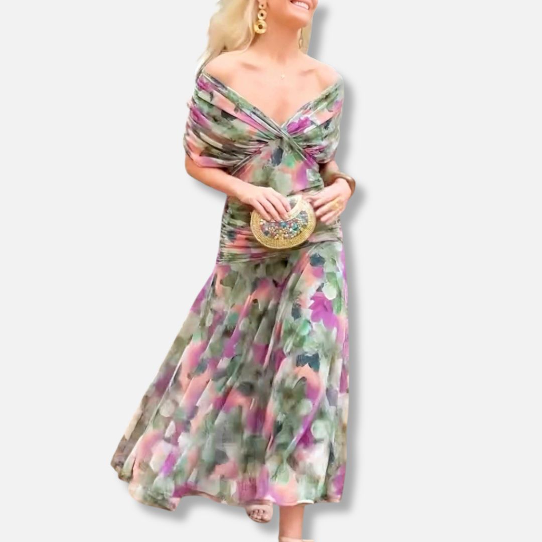 ELSIA CELESTE | ELEGANT DRESS WITH V-NECKLINE