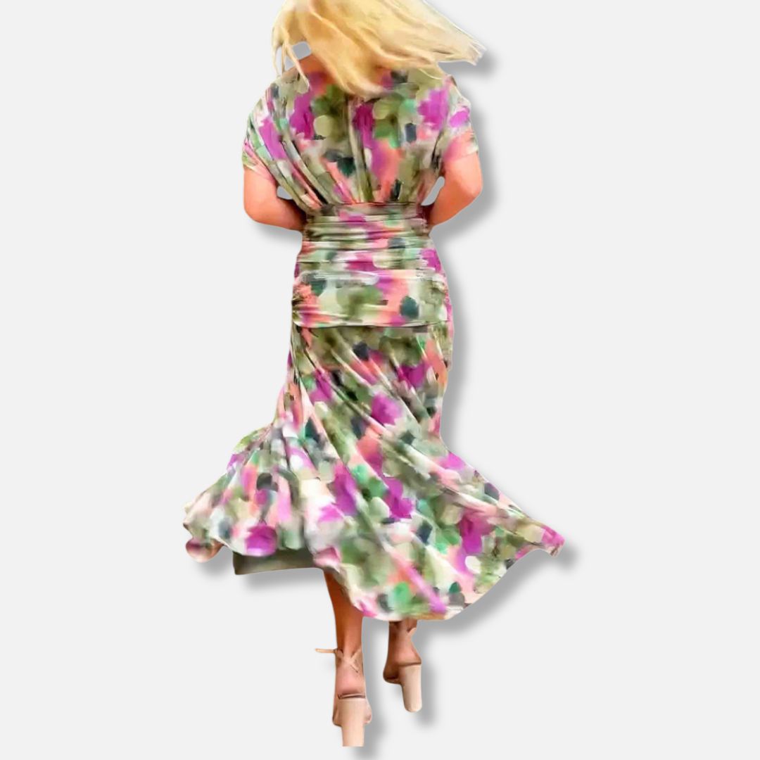 ELSIA CELESTE | ELEGANT DRESS WITH V-NECKLINE