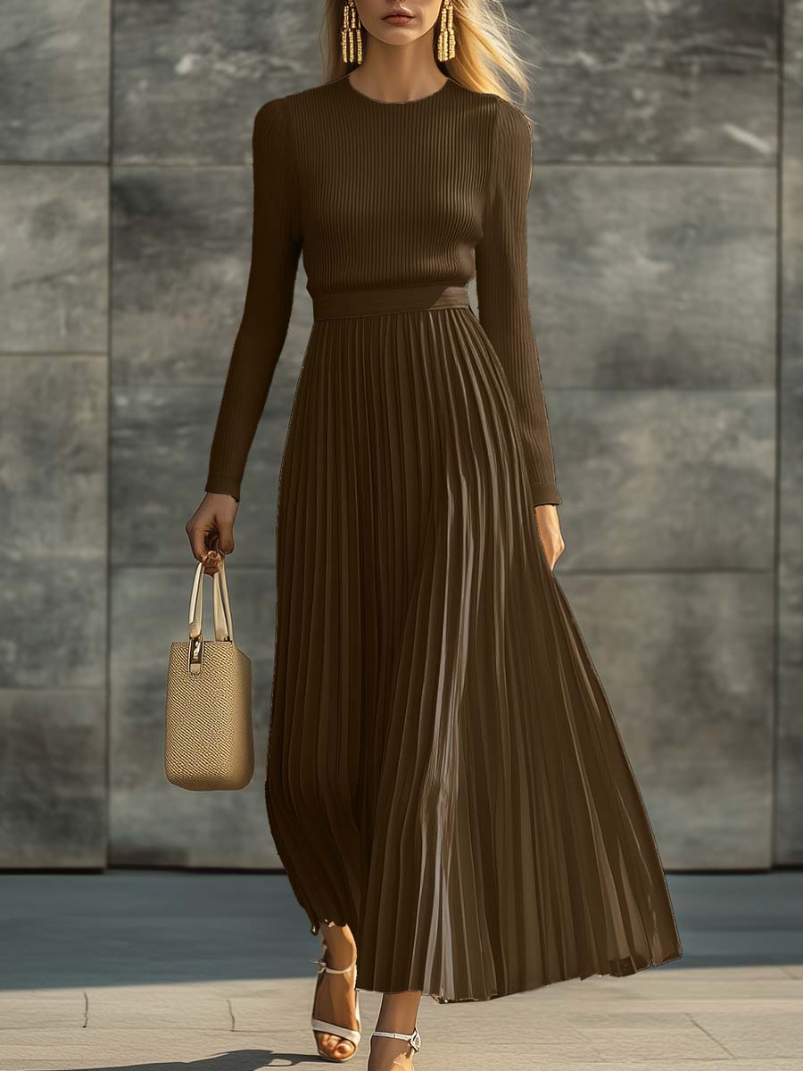 Elise | Women's Pleated Long Sleeve Maxi Dress