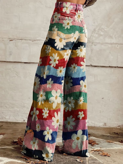 Meadow | Women's Retro Floral Wide Leg Jeans