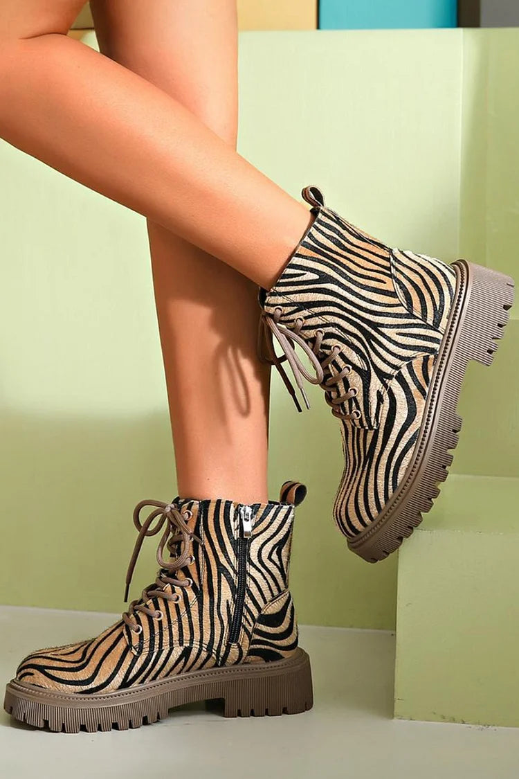SAVANNAH | ZEBRA PRINT LACE-UP BOOTS