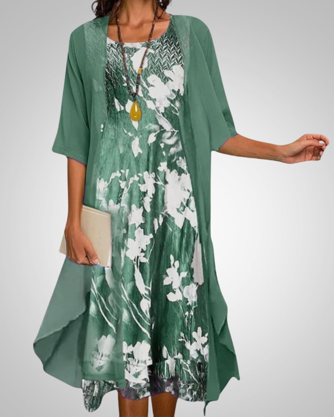 Reese | Women's Printed Boho Midi Dress With Cardigan Set