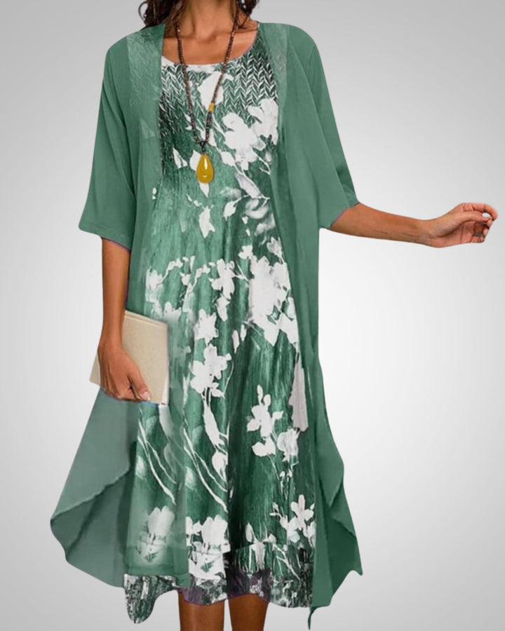 Reese | Women's Printed Boho Midi Dress With Cardigan Set