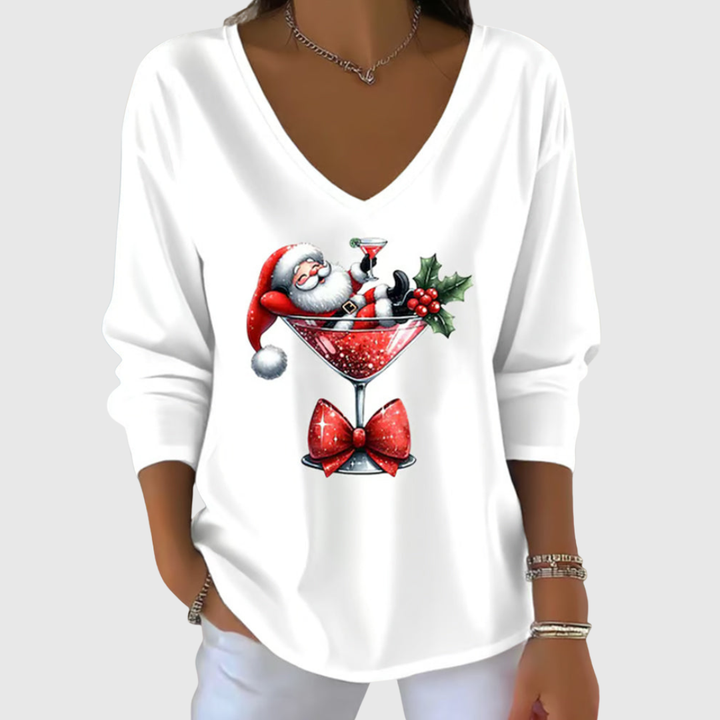 HOLLY | SANTA COCKTAIL V-NECK TOP