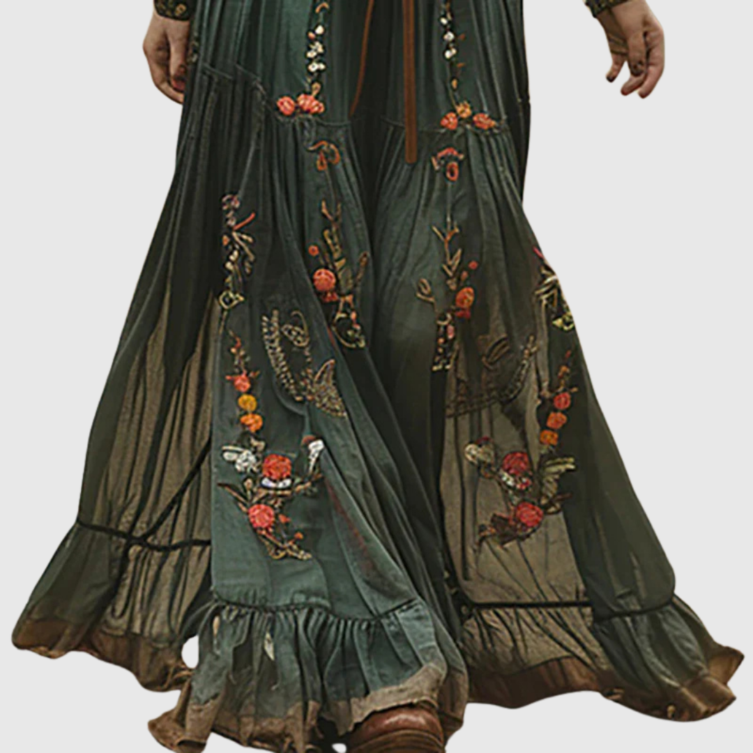 Elysia | Women's Boho Maxi Dress with Long Sleeves